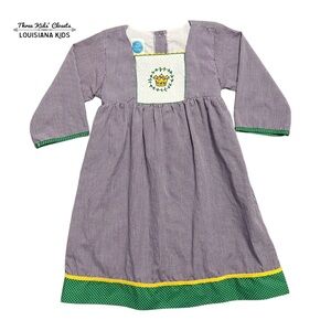 Krewe Kids 5Y Mardi Gras Embroidered Purple Gingham Dress